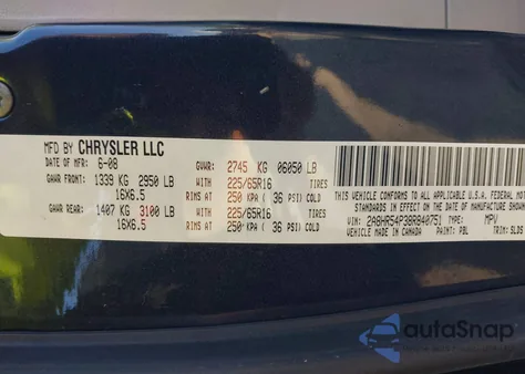 2008 Chrysler Town & Country Touring from USA, damaged, VIN 2A8HR54P38R840751
